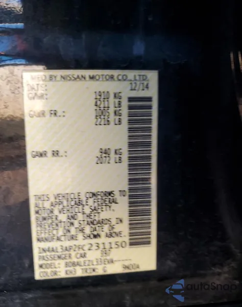 2015 Nissan Altima 2.5 z USA, uszkodzony, nr VIN 1N4AL3AP2FC231150